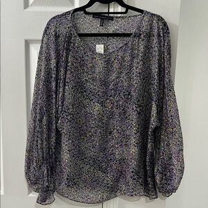 White House Black Market Purple Floral Scoop-Neck Long Sleeve Blouse NWT